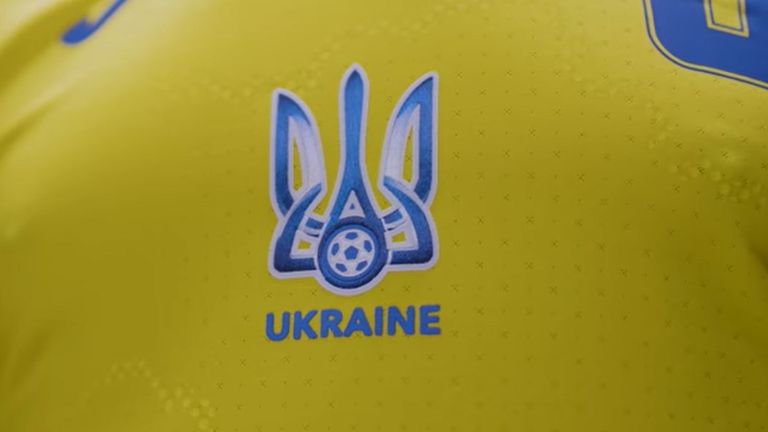 Ukraine&#39;s new Euro 2020 kit has sparked Russian anger by featuring a map of the country that includes Crimea. Pic: Andrii Pavelko/Facebook