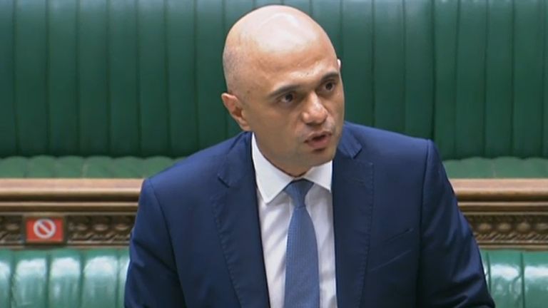 New Health Secretary Sajid Javid reads a statement in the House of Commons
