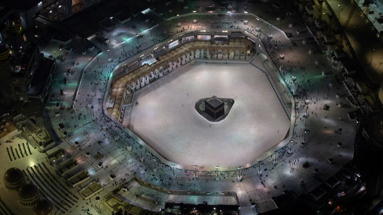 General view of Kaaba at the Mecca&#39;s Grand Mosque almost empty of worshippers in 2020