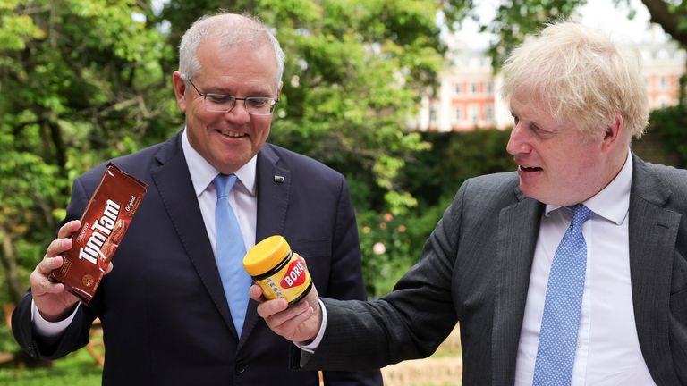 Boris Johnson with Australian PM Scott Morrison. Pic: Andrew Parsons / No 10 Downing Street