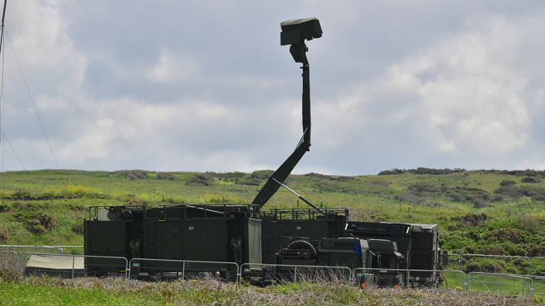 A Mobile radar station set up at the National Trust car park in Godrevy, near St Ives, Cornwall, ahead of the G7 summit