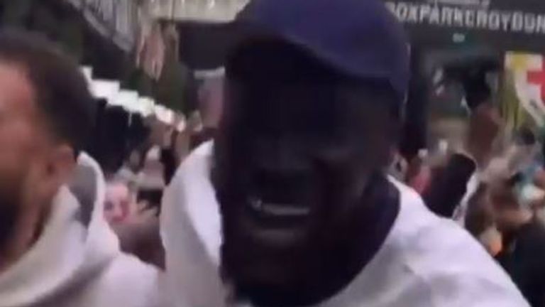 Stormzy celebrates the England win against Germany in the Euros 