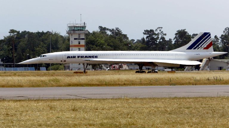 The final flight of an Air France Concorde supersonic airplane ends at the Karlsruhe-Baden-Baden airport in Germany. 