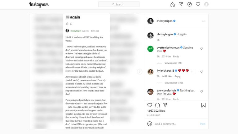 Chrissy Teigen apologises for being a social media "troll"