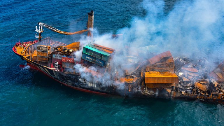 A ship partially sinks releasing billions of plastic pellets