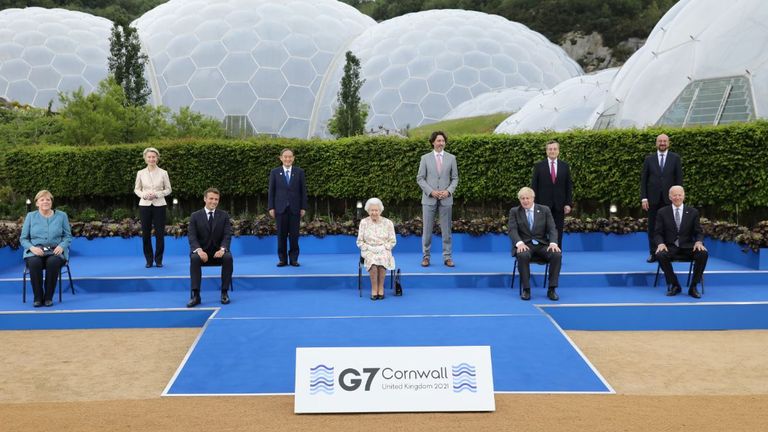 The Queen with G7 leaders at Eden Project in Cornwall