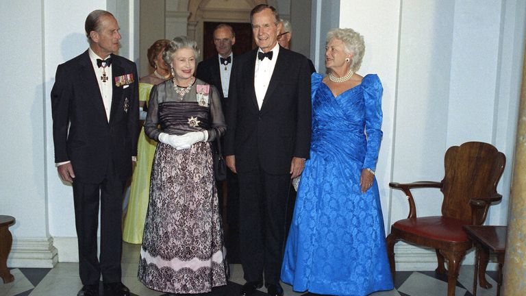 The Queen and Prince Philip are pictured with George Bush Senior and his wife Barbara in May 1991. Pic: AP