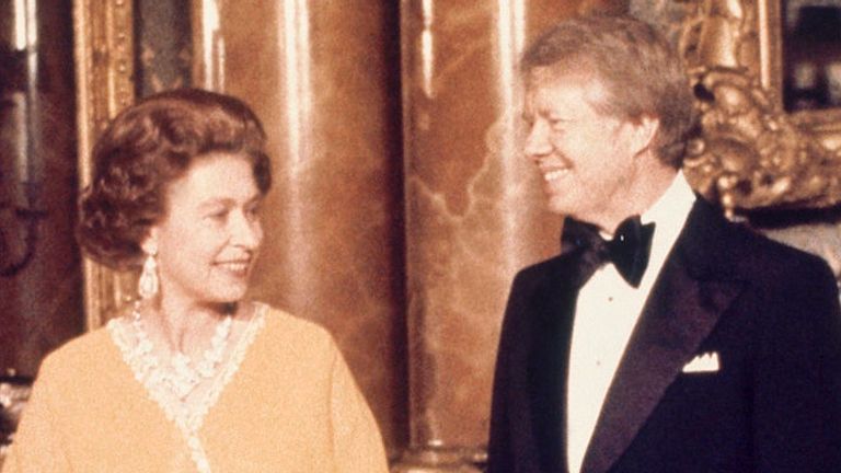 Jimmy Carter met the Queen in London in May 1977, but upset the Queen Mother. Pic: AP