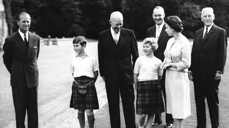 Dwight Eisenhower is pictured with the Queen, Prince Philip, a young Prince Charles and Princess Anne at Balmoral in August 1959. Pic: AP
