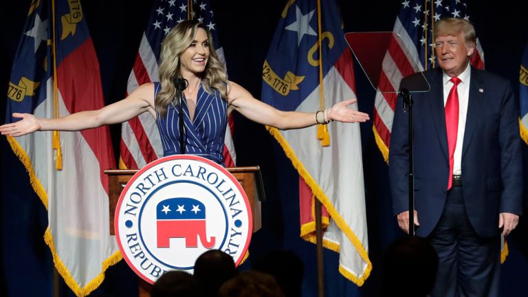 Donald Trump and Lara Trump at North Carolina GOP rally