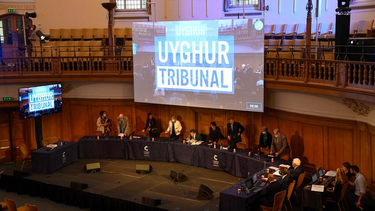 The independent Uighur tribunal takes place at Church House in London. Pic: AP