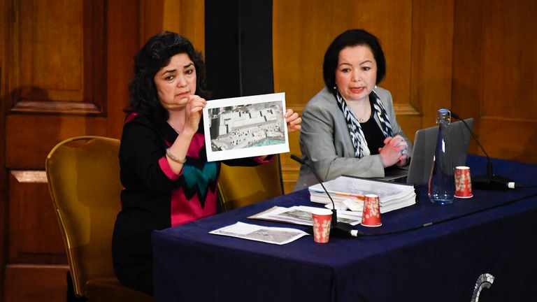 A witness shows a picture of a detention camp to the tribunal. Pic: AP