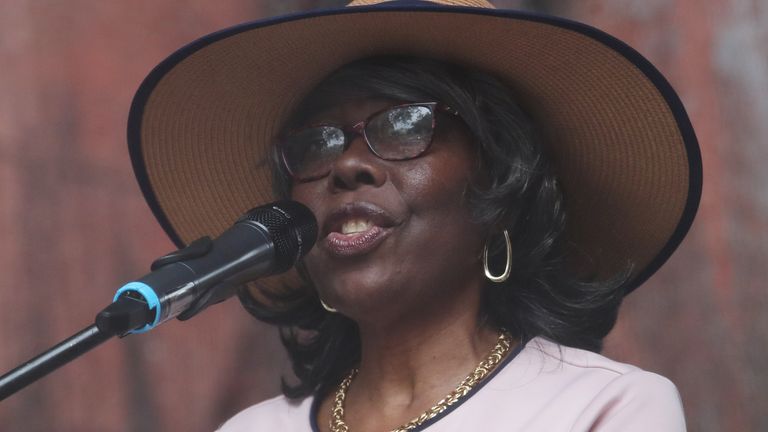 Voletta Wallace, mother of the late rapper Christopher 'Notorious BIG' Wallace speaks at a street naming ceremony in New York