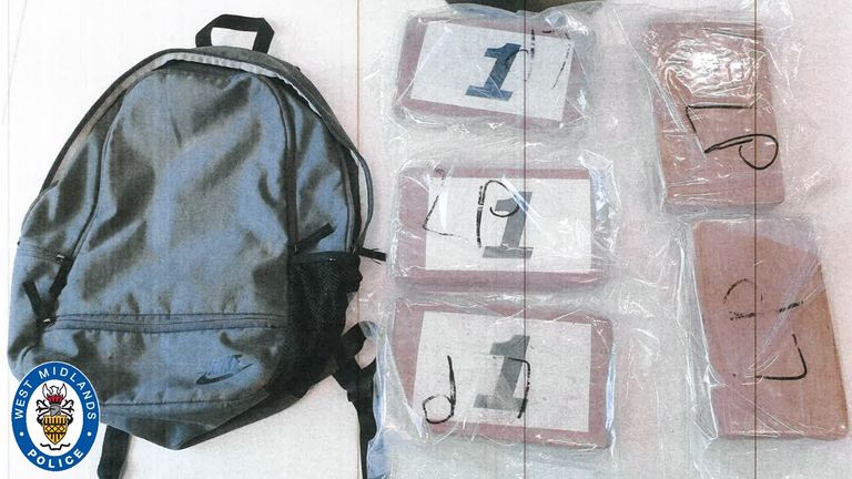 A rucksack with five kilograms of cocaine, worth £500k, was found following the pursuit. Pic: West Midlands Police