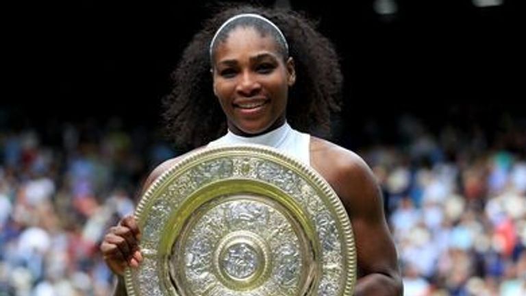 Serena Williams and the 2016 Ladies Wimbledon trophy