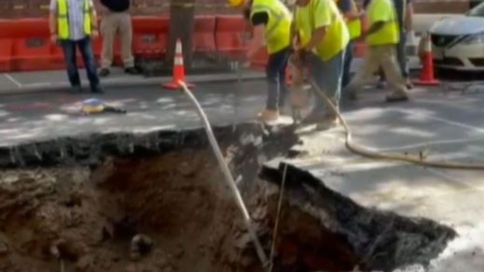 New York Crews work to repair huge sinkhole that opened up on Upper