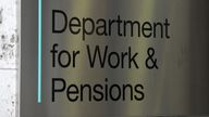 A view of signage for the Department of Work and Pensions in Westminster, London