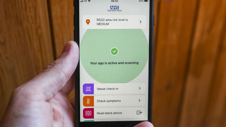 The new NHS Covid-19 mobile phone application on an iPhone, after the app went live on Thursday morning.