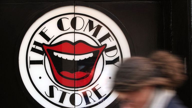 A view of The Comedy Store sign in central London