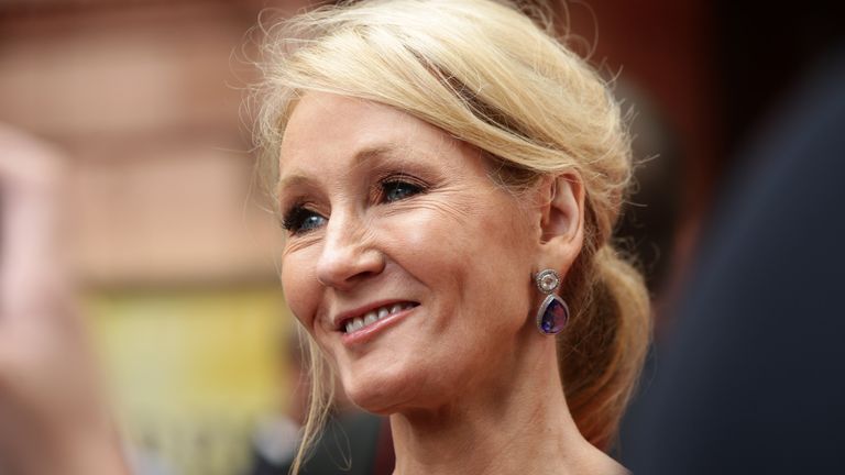 JK Rowling arrives at the Palace Theater in London for an opening gala performance for Harry Potter and the cursed kid.