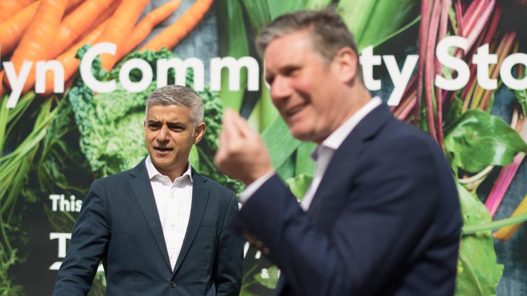 Labour leader Keir Starmer and Mayor of London Sadiq Khan visit the Evelyn Community Centre in Lewisham, South London which offers local residents low cost healthy groceries. The pair helped serve customers and met staff whilst campaigning for the London Mayoral elections. Picture date: Monday May 3, 2021.