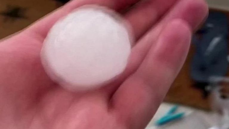 Giant hailstone smashes conservatory roof in Leicestershire.