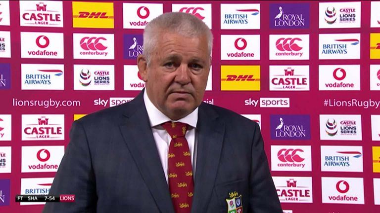 British and Irish Lions head coach Warren Gatland says he's proud of the togetherness the team showed after a difficult build-up to their match against Sharks