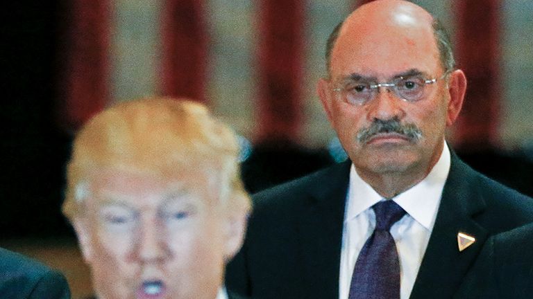 FILE PHOTO: Trump Organization chief financial officer Allen Weisselberg looks on as then-U.S. Republican presidential candidate Donald Trump speaks during a news conference at Trump Tower in Manhattan, New York, U.S., May 31, 2016. REUTERS/Carlo Allegri/File Photo
