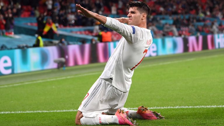 Alvaro Morata after scoring for Spain