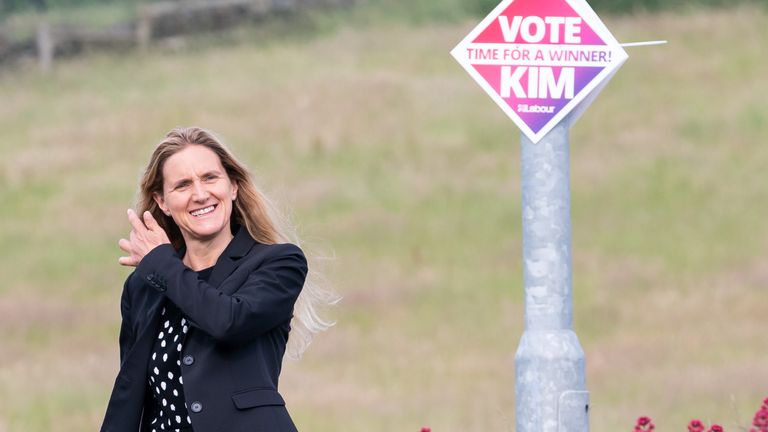 Labour party candidate Kim Leadbeater arrives to cast her vote in the by-election at the West Yorkshire constituency of Batley and Spen