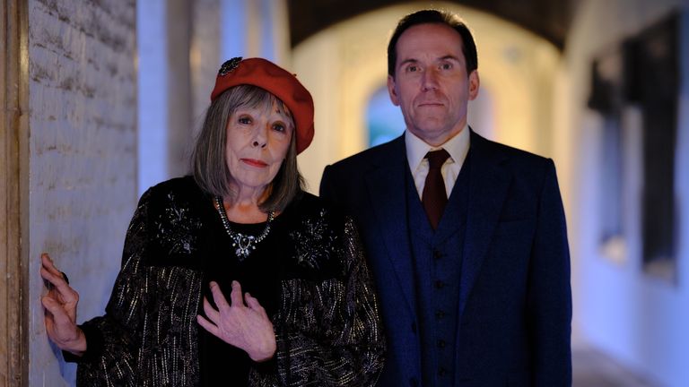 Frances De La Tour as Adelaide Tempest and Ben Miller as Professor T (Jasper Tempest) in Professor t. Pic: ITV/ Eagle Eye Drama
