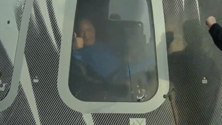 Bezos gives the thumbs up after landing. Pic: Blue Origin