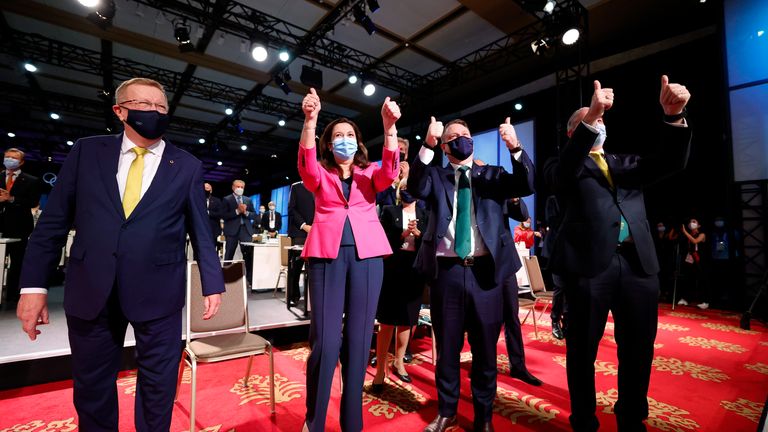 Members of the Brisbane 2032 delegation celebrate after it was awarded the 2032 Olympics. Pic: AP