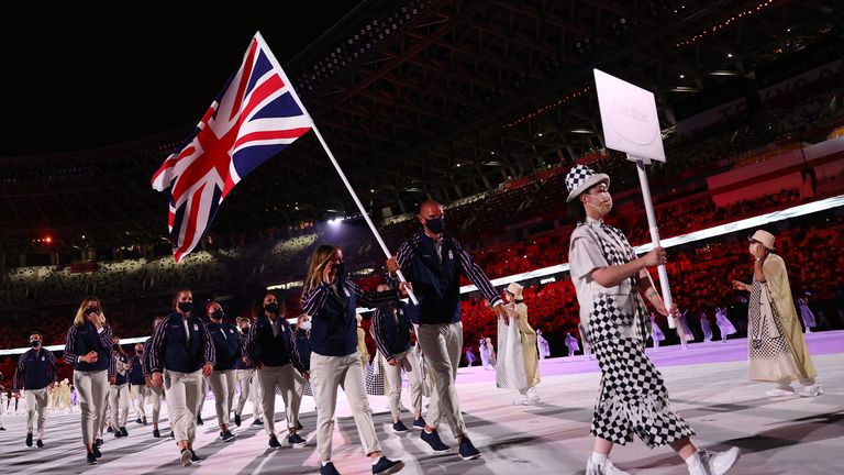 British contingent enters the stadium. Pic: Reuters