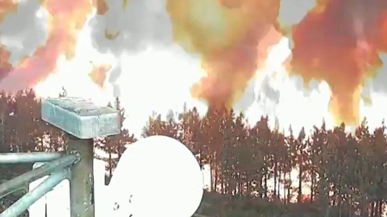 Wildfire creeps up to camera in California