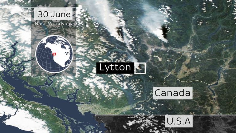 The order to evacuate Lytton was given on Wednesday, and smoke can be seen billowing into the atmosphere