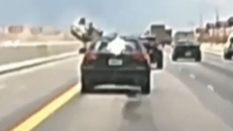 Car flips over the central reservation into oncoming traffic in Nevada