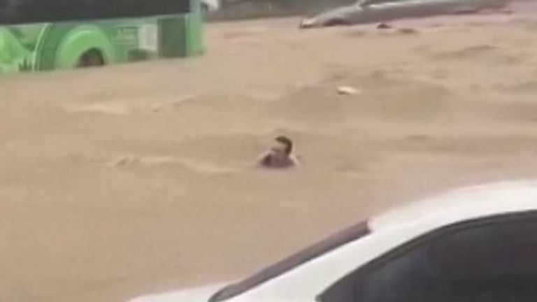 People swept away by floodwater in CHina