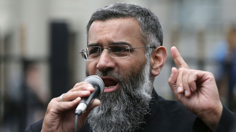 FILE - This is a Friday, April 3, 2015 file photo of Anjem Choudary, a British Muslim social and political activist and spokesman for Islamist group, Islam4UK, speaks following prayers at the Central London Mosque in Regent&#39;s Park, London. Anjem Choudary, a radical preacher convicted of inviting support for the Islamic State group, has been released from Belmarsh prison in southeast London on Friday Oct. 19, 2018. (AP Photo/Tim Ireland, File)