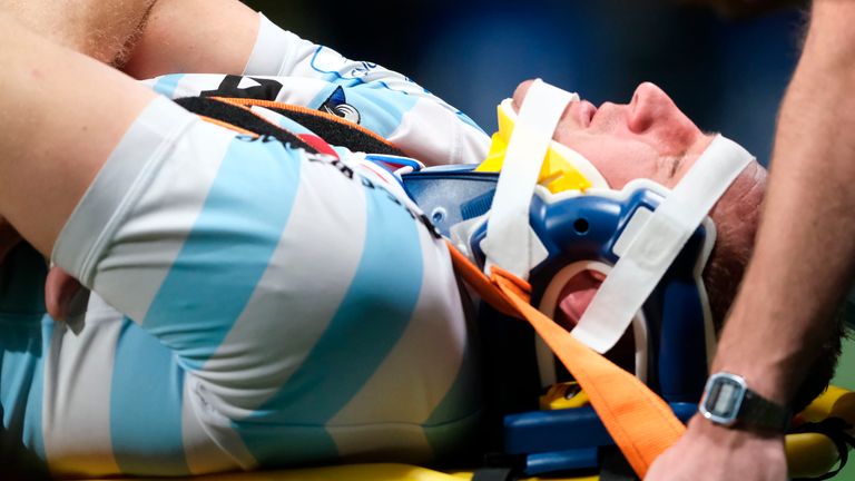 Racing 92 Lock DOMINIC BIRD concussion victim during the round of 16 of the the Heineken Champions Cup. (Credit Image: © Pierre Stevenin/ZUMA Wire) (Cal Sport Media via AP Images)