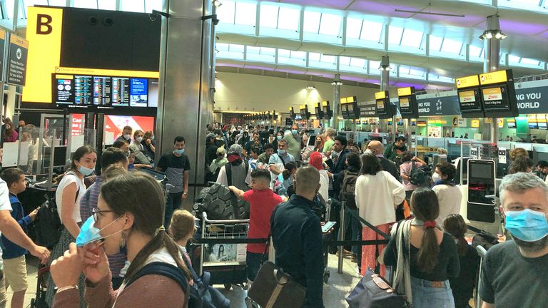 Queues mounted up at Heathrow as people had to show their COVID vaccine passes despite already checking in online