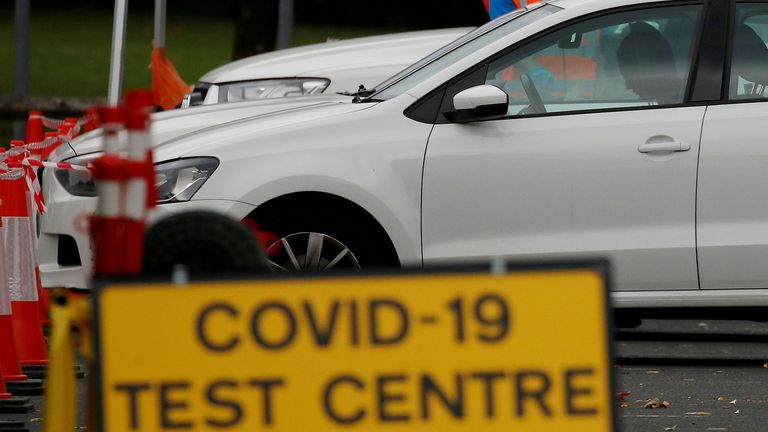 A drive-through COVID testing centre in Bolton