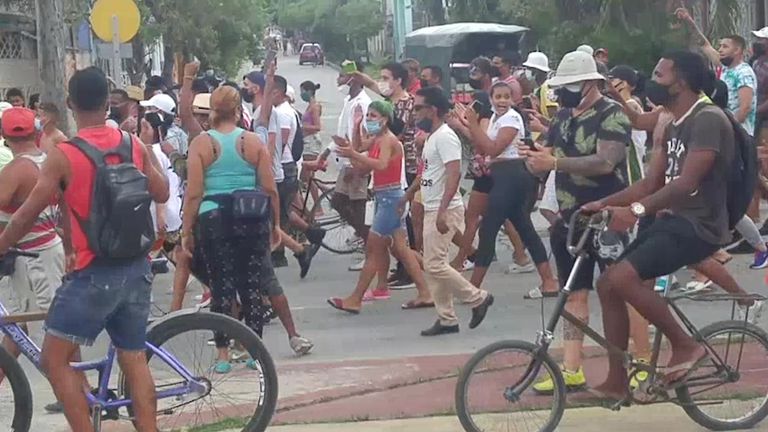Hundreds of people have taken part in anti-government demonstrations in Cuba