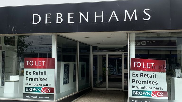 Empty branches of Debenhams in King&#39;s Lynn town centre in Norfolk Picture date: Thursday June 24, 2021. Photo credit should read: Martin Keene/PA Wire