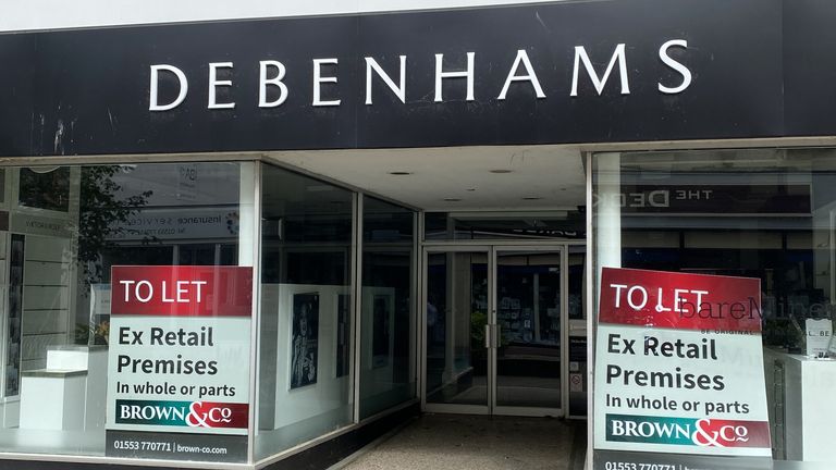 Branches vides de Debenhams dans le centre-ville de King's Lynn à Norfolk Photo date : jeudi 24 juin 2021. Crédit photo doit se lire : Martin Keene/PA Wire