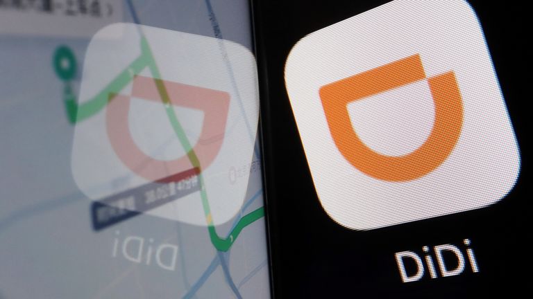 The app logo of Chinese ride-hailing giant Didi is seen reflected on its navigation map displayed on a mobile phone in this illustration picture taken July 1, 2021