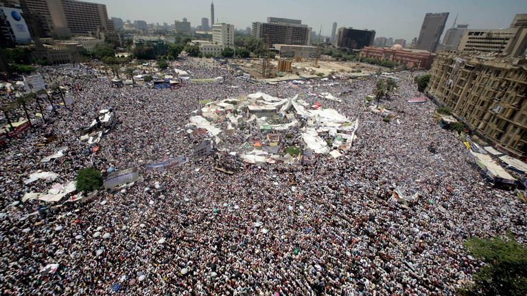 Thousands of Egyptians protest in Tahrir Square, the focal point of the Egyptian uprising, in Cairo on 29 July, 2011. Pic: Associated Press