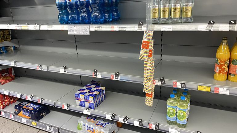 Empty shelves in a Co-op store in July. Twitter: @HapG86