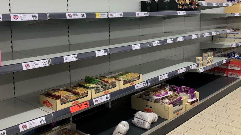 Empty shelves in the Lidl 