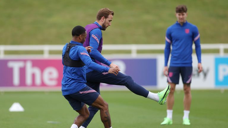 Harry Kane and Raheem Sterling in training